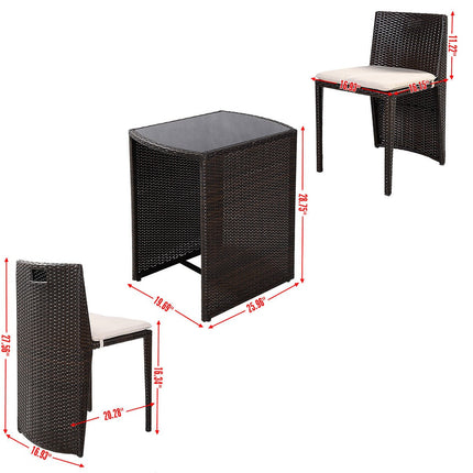 Wicker Bistro Set, Rattan Furniture Set 3 Piece Dining Table