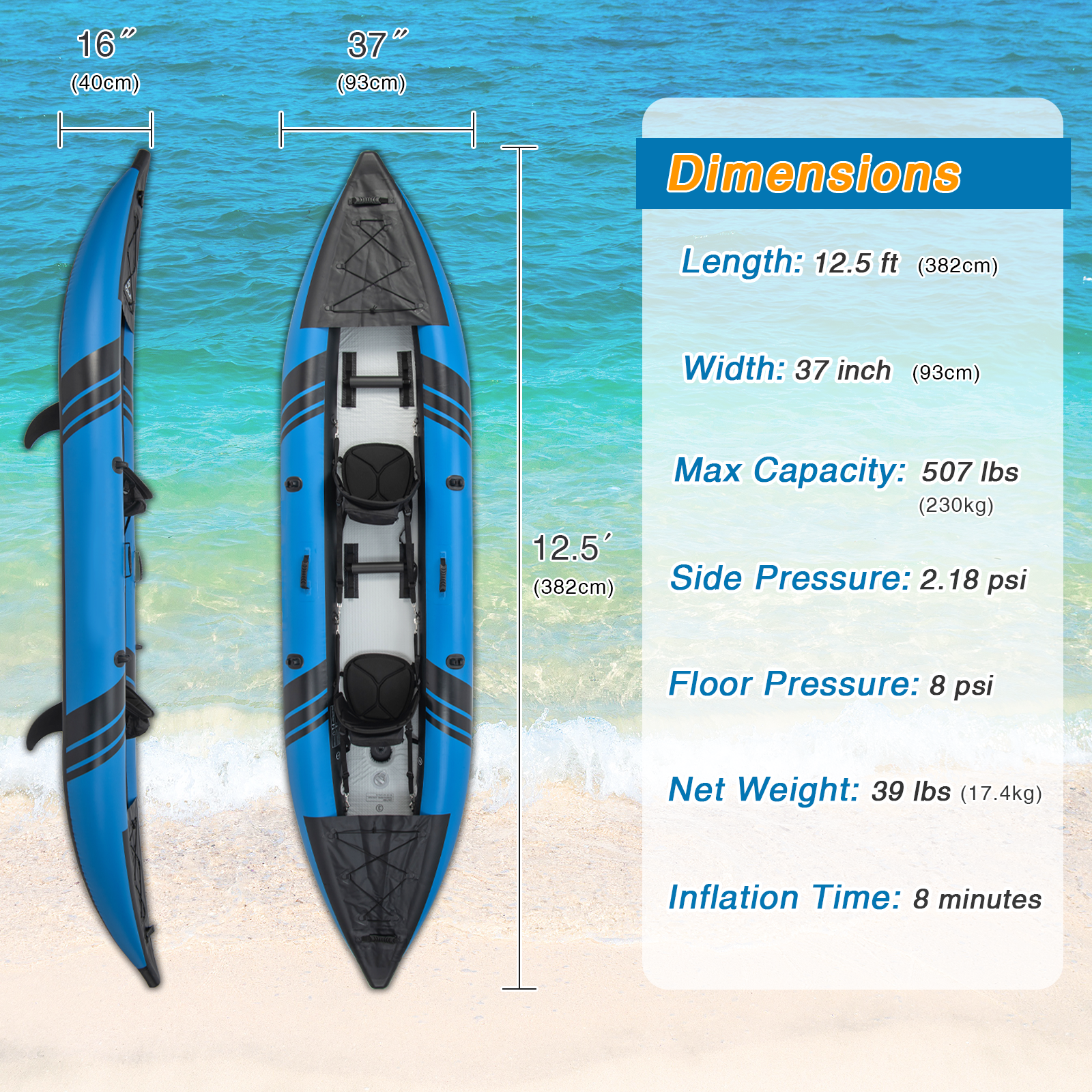 Stable Inflatable Canoe Goplus 12.5 ft Inflatable Tandem Kayak | 1-2 Person Canoe | 507 lbs Ca ...