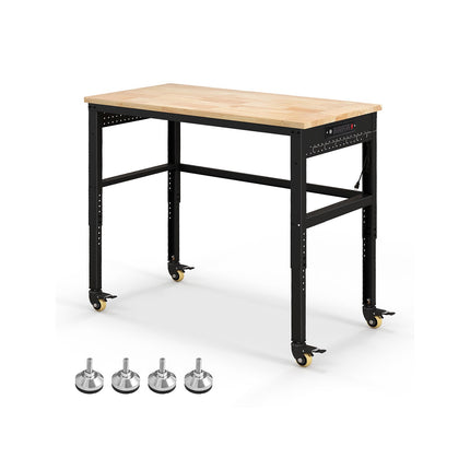 48" Adjustable Workbench, Oak Wood Top Heavy-Duty Work Table Workstation with Non-Slipping Pads & Adjustable Height