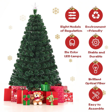 Artificial Christmas Tree Pre-Lit Optical Fiber Tree 8 Flash Modes - GoplusUS