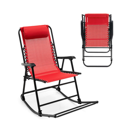 Folding Rocking Chair Recliner Headrest Patio Pool Yard Outdoor