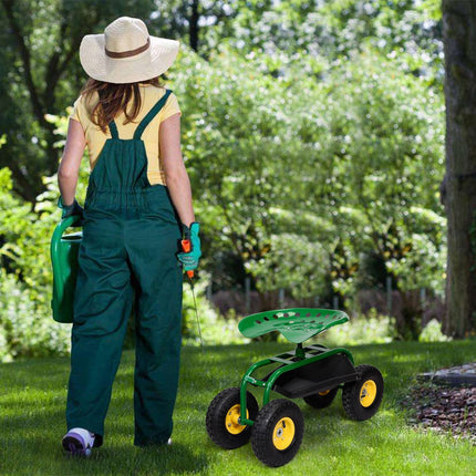 Garden Cart Rolling Work Seat Outdoor Lawn Yard Patio Wagon Scooter for Planting - GoplusUS