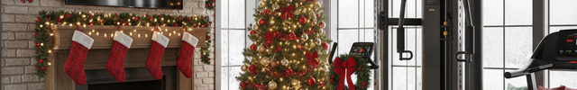 home gym with christmas decor