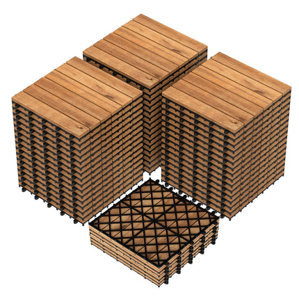 Goplus 27/54-Pack Acacia Wood Interlocking Deck Tiles (Straight) | Tool-Free Assembly