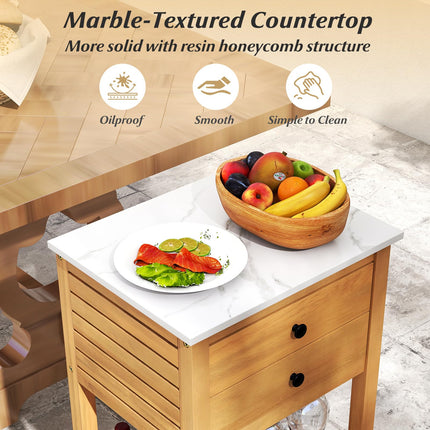 Goplus Acacia Wood Bar Table with 2 Drawers Glass & Wine Holders