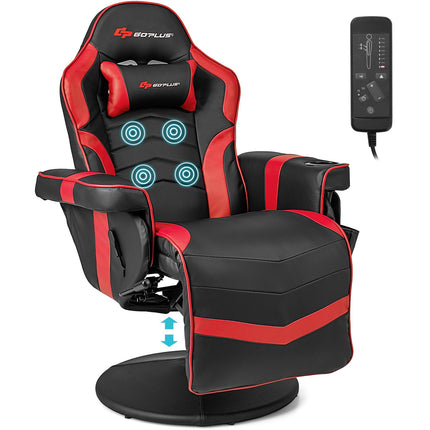 Height Adjustable Massage Video Game Chair with Retractable Footrest - Goplus
