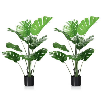 Goplus Artificial Monstera Deliciosa Plant, 4ft Tall Fake Tropical Palm Tree w/10 Pcs Different Turtle Leaves - GoplusUS