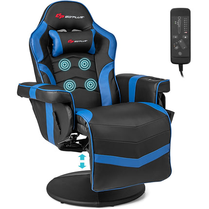 Height Adjustable Massage Video Game Chair with Retractable Footrest - Goplus