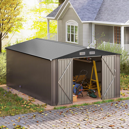 Goplus 10 x 14 FT Outdoor Storage Shed with Improved Windproof Metal Structure