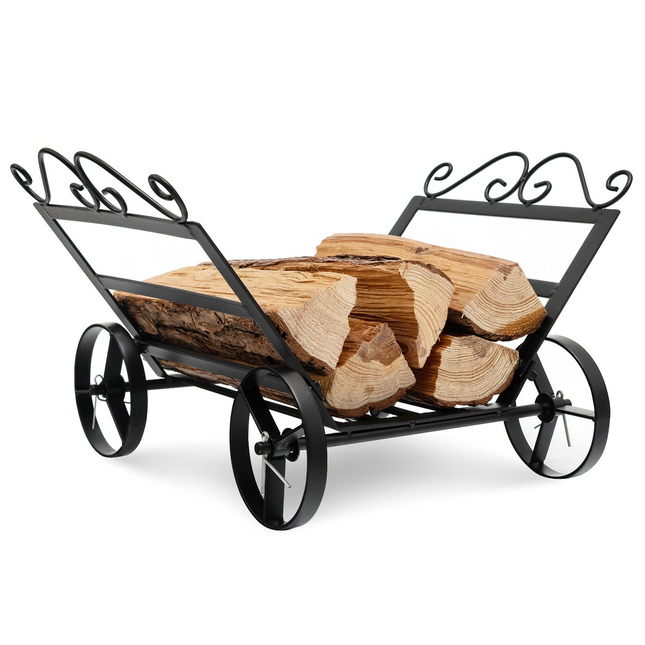 Goplus 20" Small Firewood Rack, Indoor/Outdoor Decorative Firewood Storage Carrier Log Rack with Wheels - GoplusUS