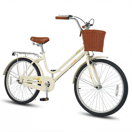 Goplus 24/26 Inch Beach Cruiser Bike for Women w/Basket Rear Rack Bell & Low Step Through Frame