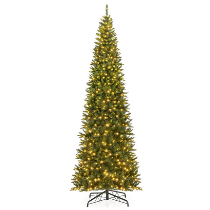 Goplus 12ft Pre-Lit Artificial Christmas Tree with 360° Quick Power Connector & LED Lights