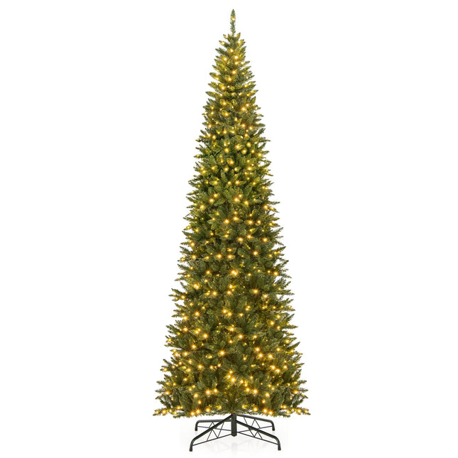 Goplus 12ft Pre-Lit Artificial Christmas Tree with 360° Quick Power Connector & LED Lights