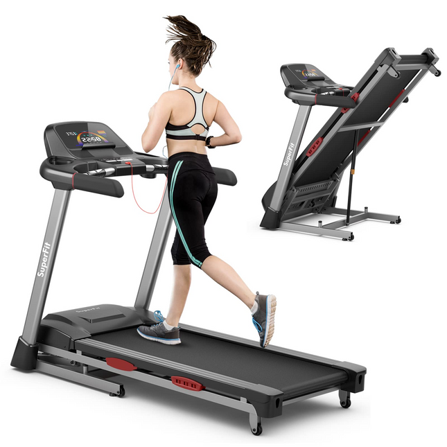 Goplus 4.75HP Folding Treadmill for Home Gym, Commercial Heavy Duty Superfit Treadmill with 15% Auto Incline - GoplusUS
