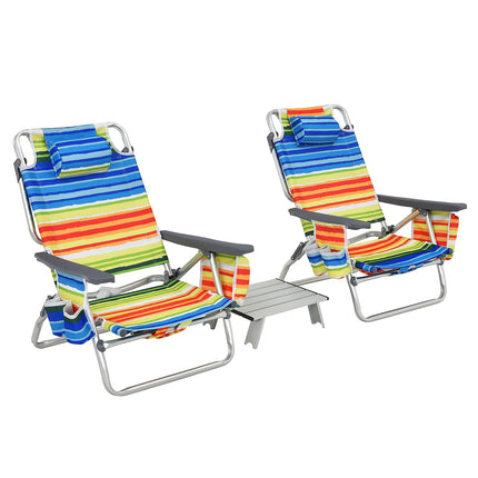 Backpack Beach Chairs, 3 Pcs Portable Camping Chairs with Cool Bag and Cup Holder - GoplusUS