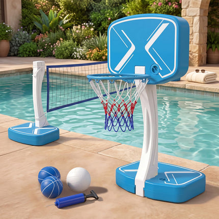 Goplus 2-in-1 Pool Basketball Hoop & Volleyball Net | Swimming Pool Ball Game Set