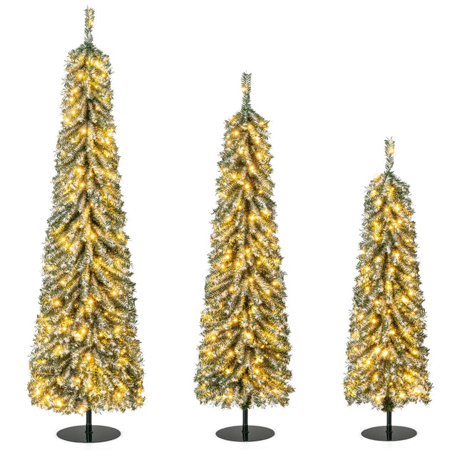 Goplus 4' 5' 6' Pre-Lit Artificial Christmas Tree Set of 3 for Seasonal Office Home Decor