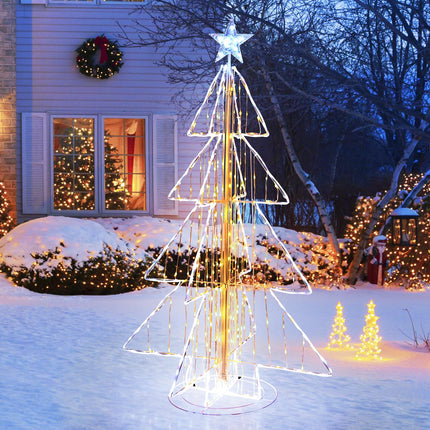 Goplus 5 FT LED Lighted Cone Tree, Indoor & Outdoor Xmas Decoration with Star Topper & Round Base