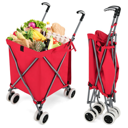 Goplus Folding Shopping Cart with Wheels, Grocery Cart with Removable Oxford Cloth Liner