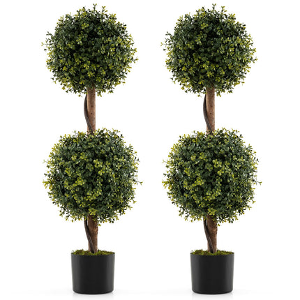 Goplus 3 FT Artificial Boxwood Topiary Trees Outdoor Topiary Ball Tree Set of 2