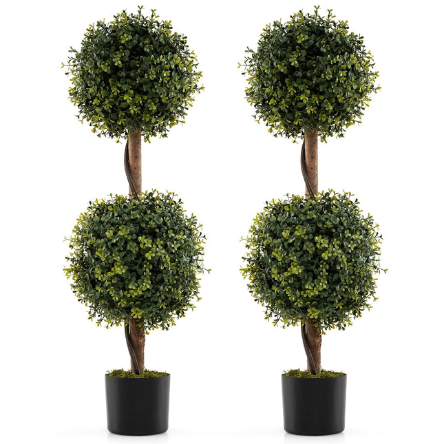 Goplus 3 FT Artificial Boxwood Topiary Trees Outdoor Topiary Ball Tree Set of 2
