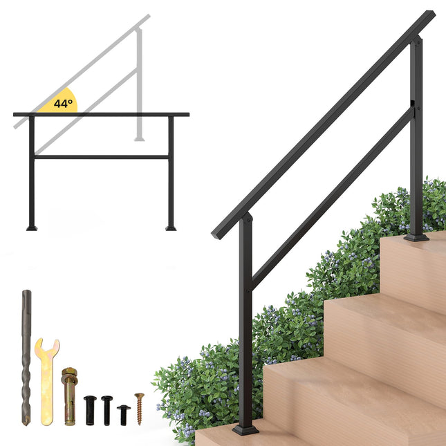 Goplus Handrail for Outdoor Steps Metal Hand Rail Fits 0-4 Steps