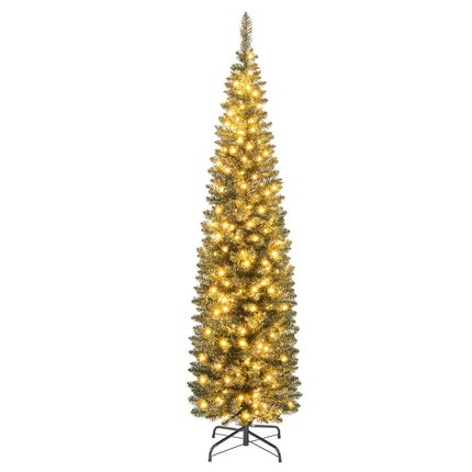 Goplus 5ft Pre-Lit Pencil Christmas Tree, Artificial Slim Xmas Tree with 150 Warm-White LED Lights