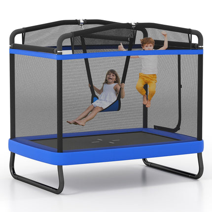 Goplus 6 x 4 FT Rectangle Kids Trampoline with Swing and Gymnastics Bar
