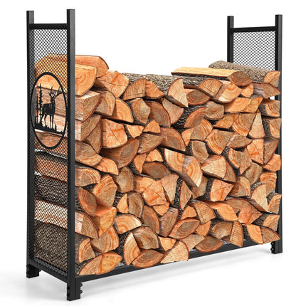 Goplus Firewood Rack Outdoor, 4 FT Metal Log Storage Rack with Mesh Sides & Base