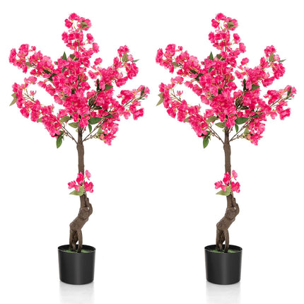 Goplus 41” Artificial Plum Blossom Tree, Fake Floral Plant with 92 Flowers & Realistic Trunk in Plastic Nursery Pot