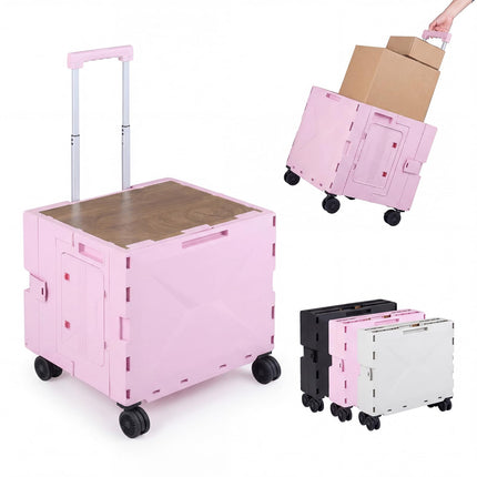 Goplus Foldable Utility Cart on 4 Rotate Wheels | Collapsible Tool Box Shopping Trolley