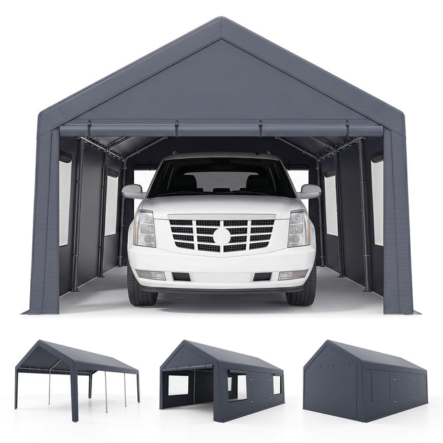 Goplus 10x20 FT Portable Garage with 2 Doors & 4 Roll-Up Mesh Windows