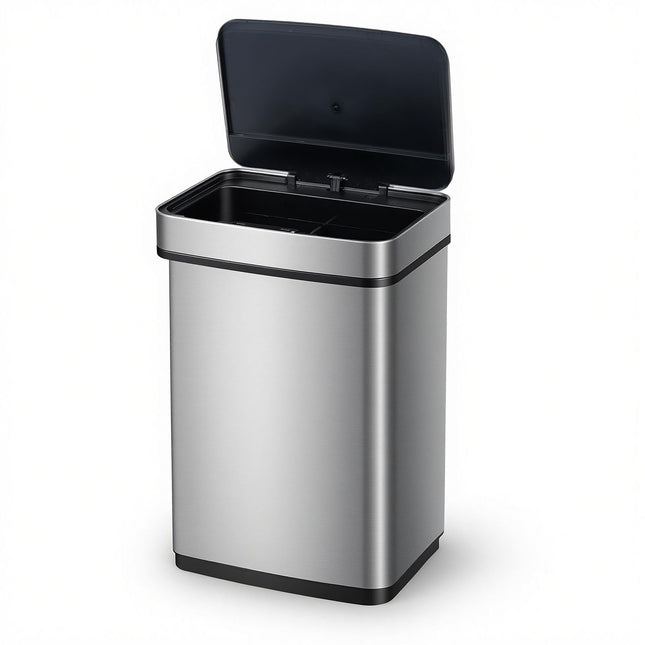 Goplus 16 Gal Stainless Steel Automatic Trash Can with 2 Compartments
