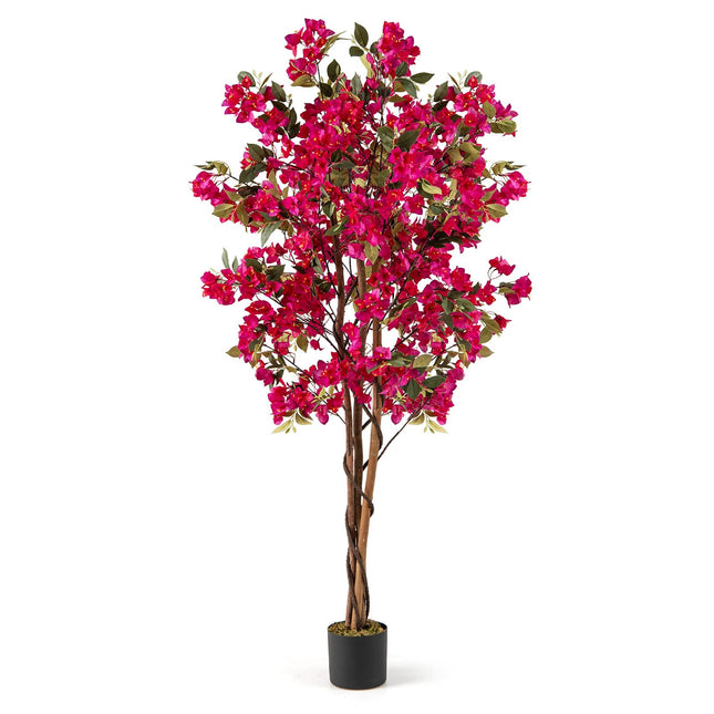 Goplus 6 FT Artificial Bougainvillea Tree w/910 Flowers | 105 Leaves | Real Wood Trunk