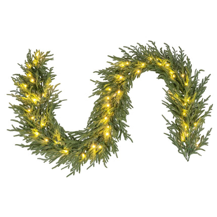 Goplus 9ft Pre-Lit Christmas Cedar Garland, Real Touch Lighted Battery Operated Artificial Cypress Garland