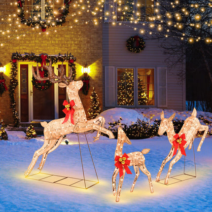 Goplus 3 Pieces Light up Christmas Reindeers with 255 Cold White Lights