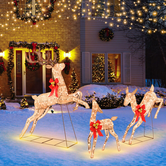 Goplus 3 Pieces Light up Christmas Reindeers with 255 Cold White Lights