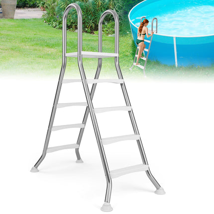 Goplus 4-Step Steel Frame Above Ground Swimming Pool Ladder for 55" Pool Wall Heights