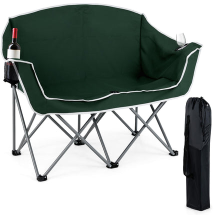 Goplus 2-Person Camping Chair w/2 Cup Holders | Oversized Duo Lawn Chair for Adults