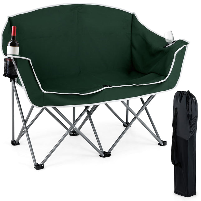 Goplus 2-Person Camping Chair w/2 Cup Holders | Oversized Duo Lawn Chair for Adults