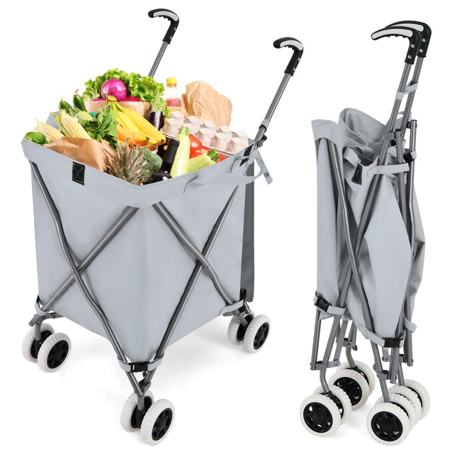 Goplus Folding Shopping Cart with Wheels, Grocery Cart with Removable Oxford Cloth Liner