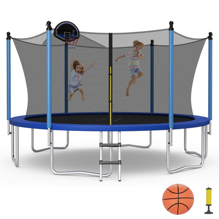 Goplus 12FT 14FT 15FT ASTM Approved Trampoline with Basketball Hoop & Internal-Net