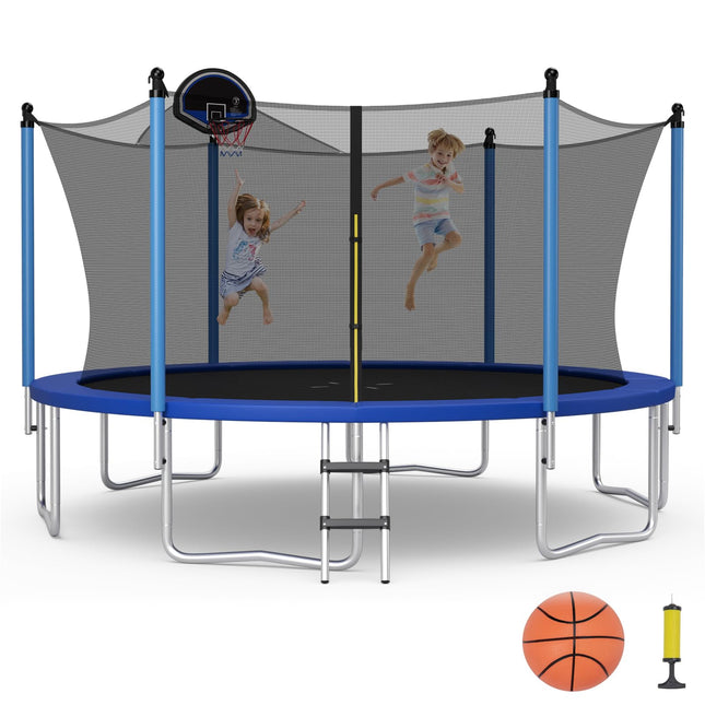 Goplus 12FT 14FT 15FT ASTM Approved Trampoline with Basketball Hoop & Internal-Net