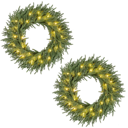 Goplus 24 Inch Pre-Lit Christmas Wreath, Battery Operated Lighted Artificial Winter Xmas Wreaths for Front Door with 35 LED Lights