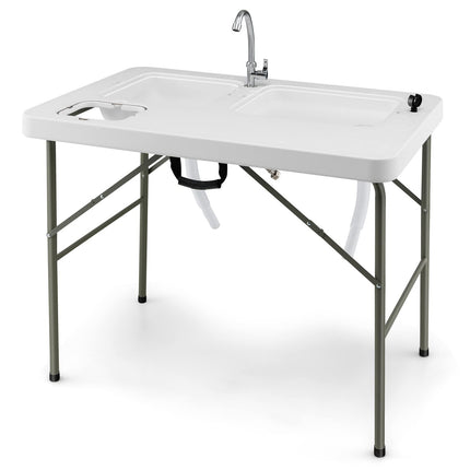 Goplus Folding Fish Cleaning Table with Dual Water Basins - GoplusUS