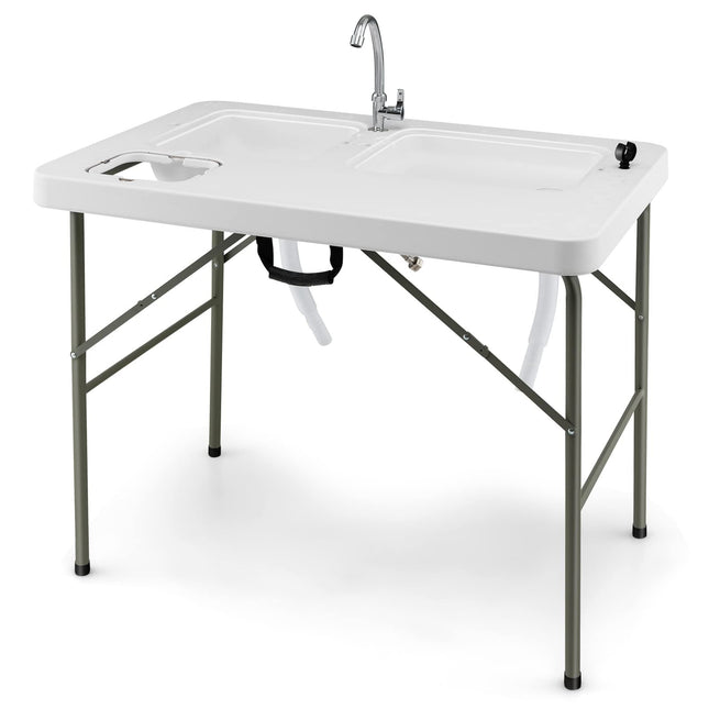 Goplus Folding Fish Cleaning Table with Dual Water Basins - GoplusUS