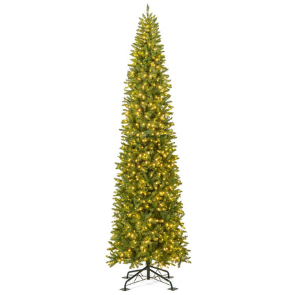 Goplus 12 FT Tall Pre-Lit Slim Pencil Christmas Tree with Branch Tips Warm White LED Lights