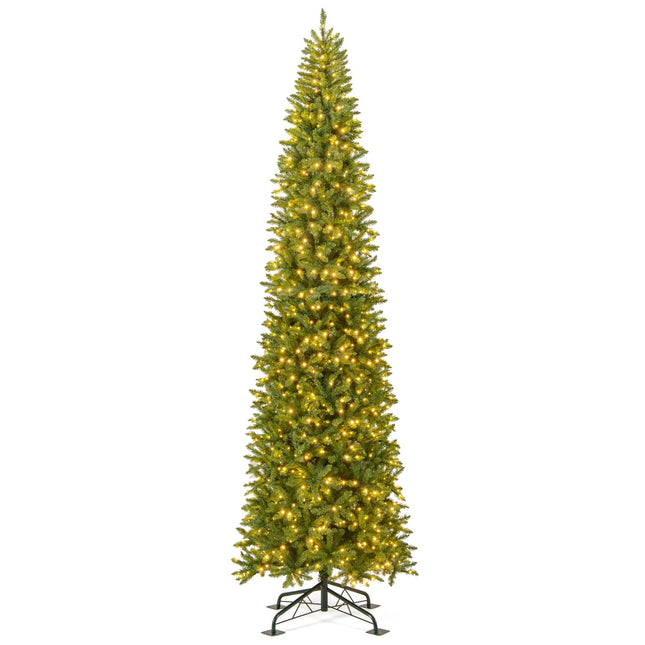 Goplus 12 FT Tall Pre-Lit Slim Pencil Christmas Tree with Branch Tips Warm White LED Lights