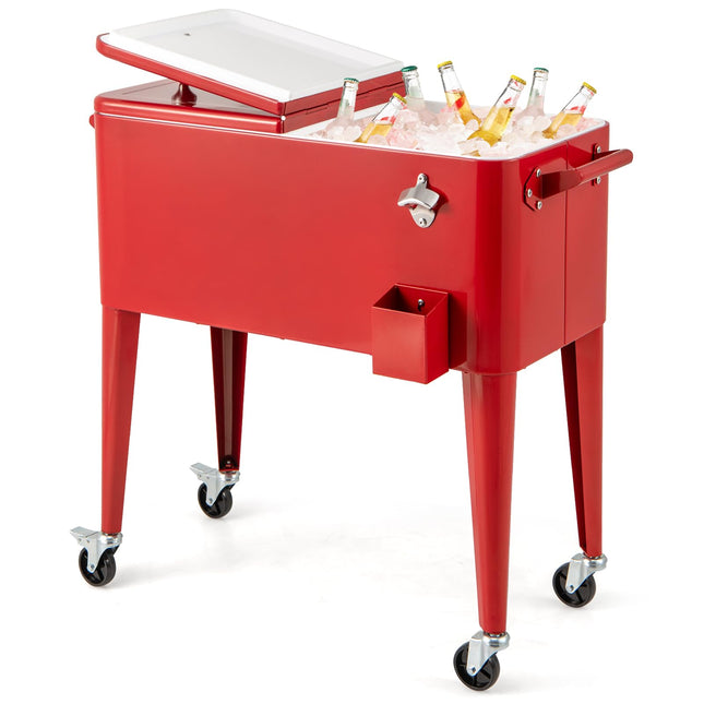 Goplus 80-Quart Outdoor Cooler Cart with Wheels for Patio Backyard