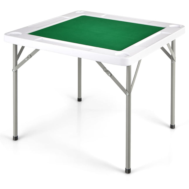 35" Folding Mahjong Table | Portable Square Poker Table w/Wear-Resistant PVC Desktop - GoplusUS